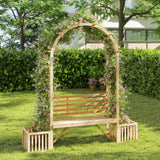Pérgola de arco de banco de jardín de madera para plantas trepadoras - Natural