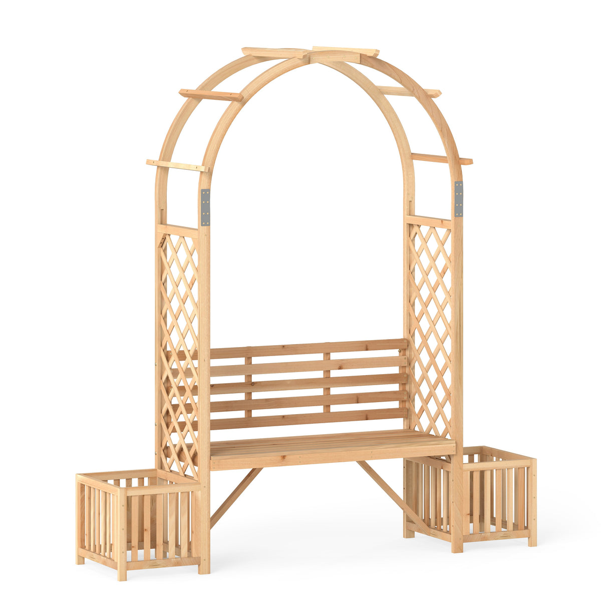 Pérgola de arco de banco de jardín de madera para plantas trepadoras - Natural