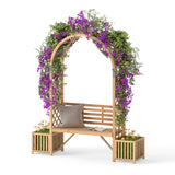Pérgola de arco de banco de jardín de madera para plantas trepadoras - Natural