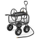 Carro Portamanguera de Jardín de 300 pies de Gran Capacidad con 4 Ruedas y Cesta de Almacenamiento - Gris