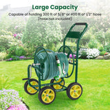 Garden Hose Reel Cart Metal Hose Cart with 4 Wheels and Storage Basket