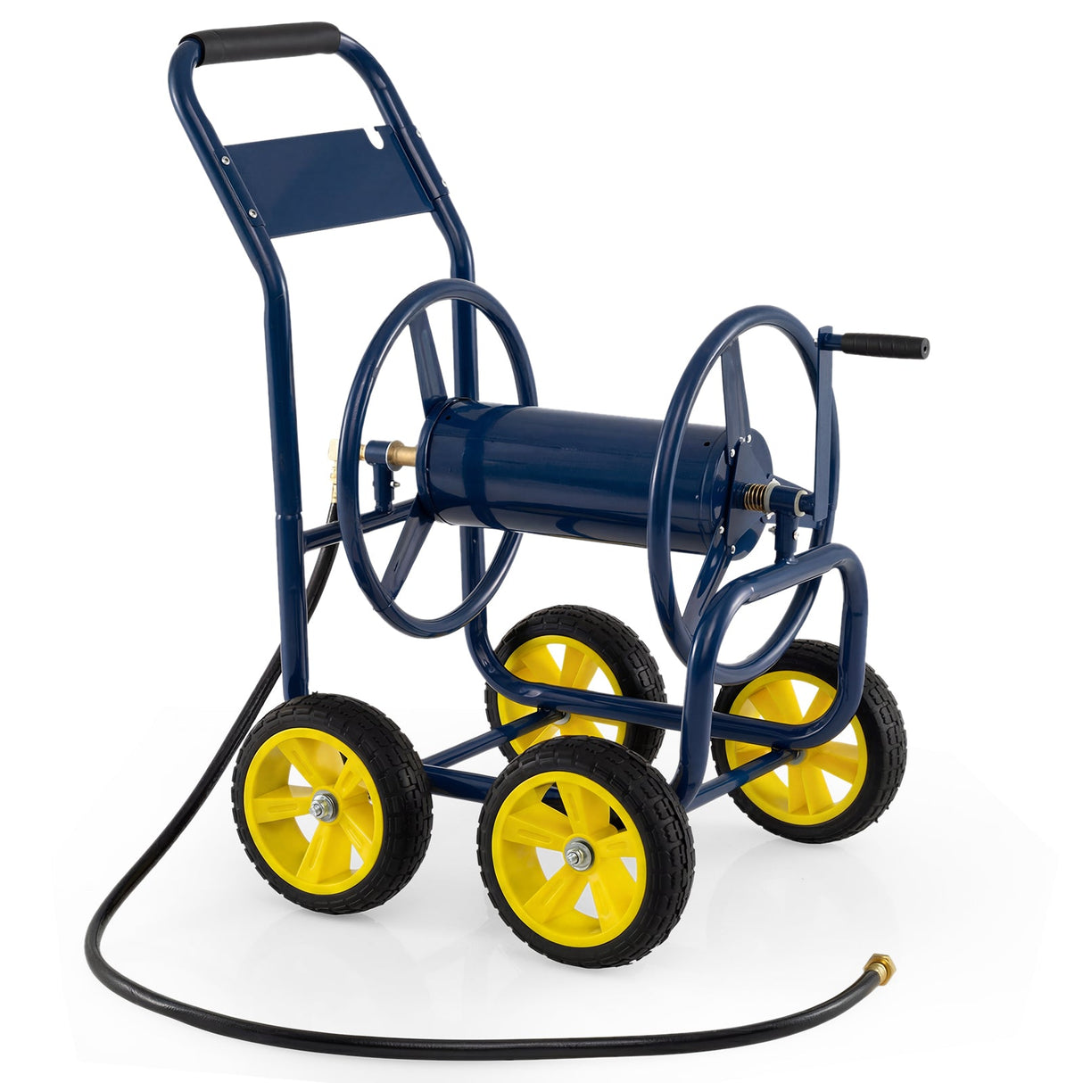 Garden Hose Reel Cart 4 Wheels Heavy-Duty Metal Water Hose Organizer Portable