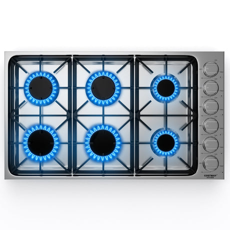 Encimera de gas de 30/36 pulgadas con 4/6 quemadores potentes y perillas ABS