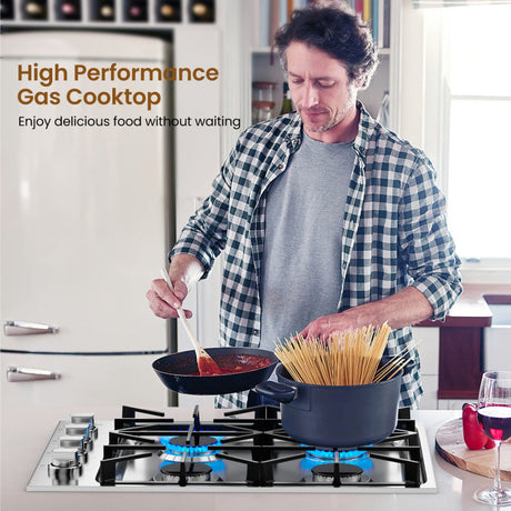 Encimera de gas de 30/36 pulgadas con 4/6 quemadores potentes y perillas ABS