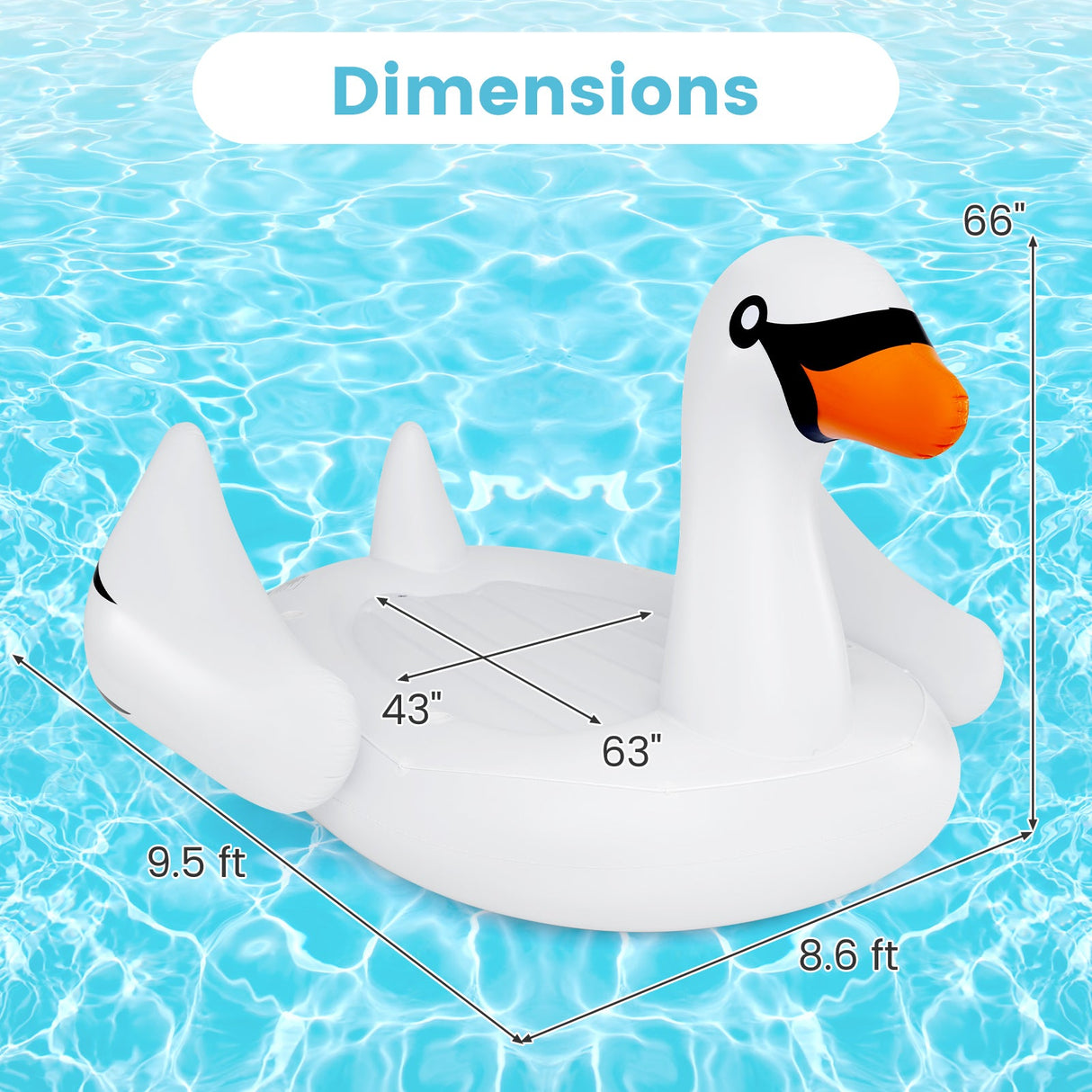 Isla Flotante Inflable Gigante con Forma de Cisne, Flotador de Piscina para 4 Personas con 4 Portavasos