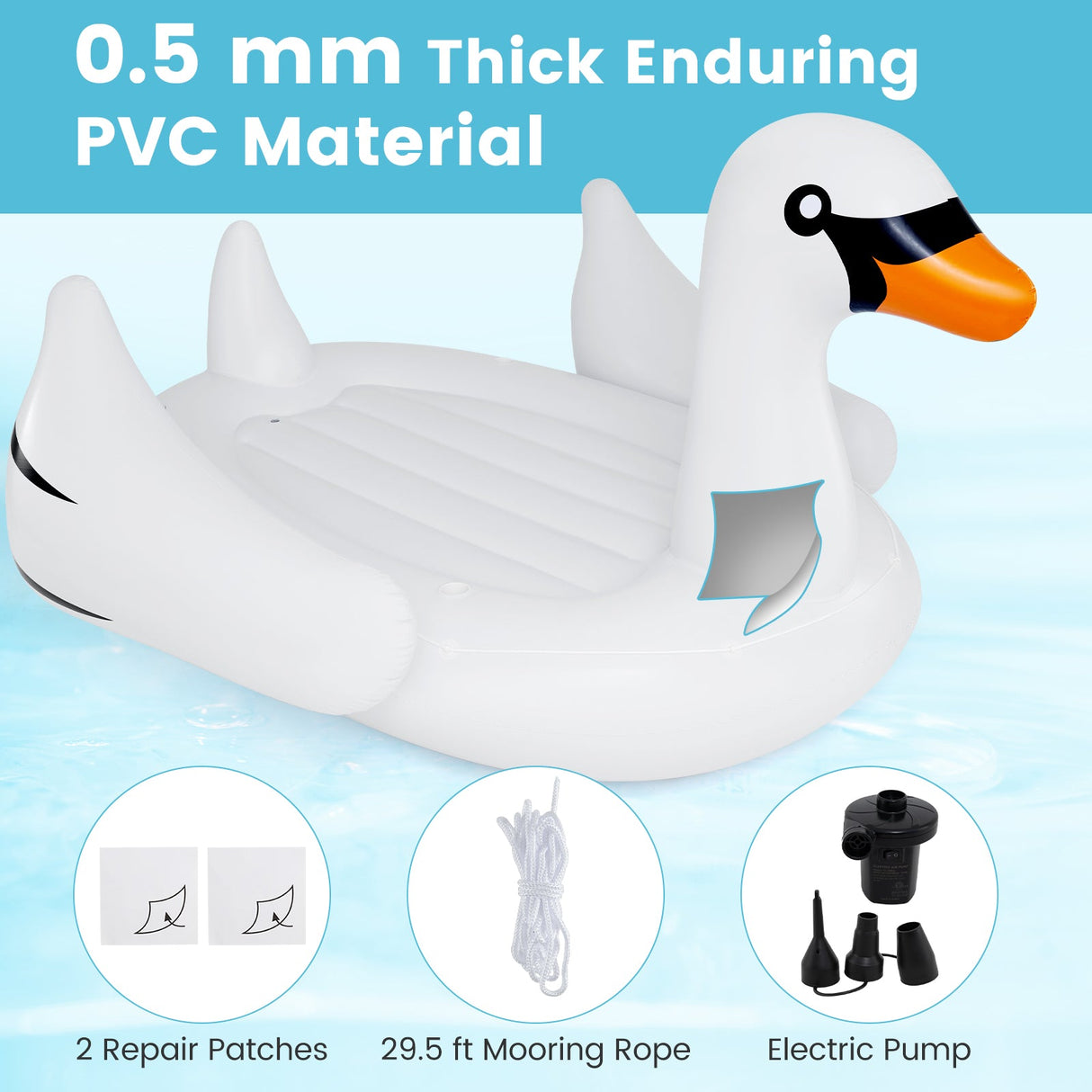 Isla Flotante Inflable Gigante con Forma de Cisne, Flotador de Piscina para 4 Personas con 4 Portavasos