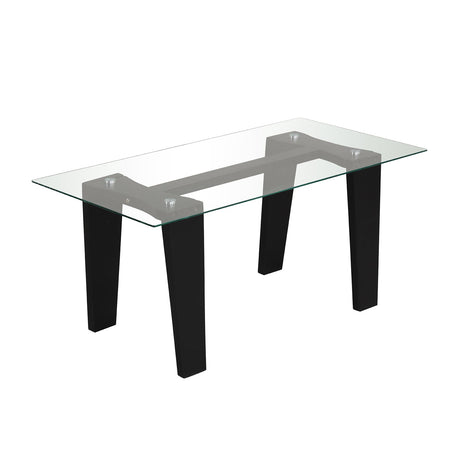 Mesa de Centro de Cristal de 39.5 Pulgadas, Rectangular Moderna con Patas de Madera de Caucho Sólido - Negra