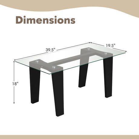 Mesa de Centro de Cristal de 39.5 Pulgadas, Rectangular Moderna con Patas de Madera de Caucho Sólido - Negra