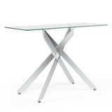 Mesa consola de cristal Mesa de entrada moderna con tapa de cristal templado transparente-Plateado