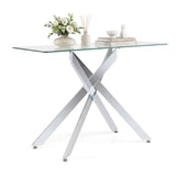 Mesa consola de cristal Mesa de entrada moderna con tapa de cristal templado transparente-Plateado
