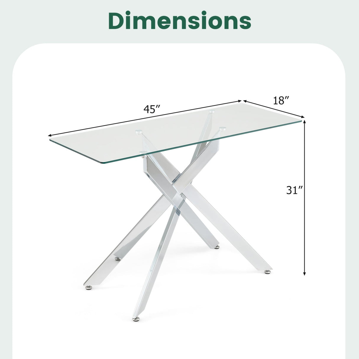 Mesa consola de cristal Mesa de entrada moderna con tapa de cristal templado transparente-Plateado