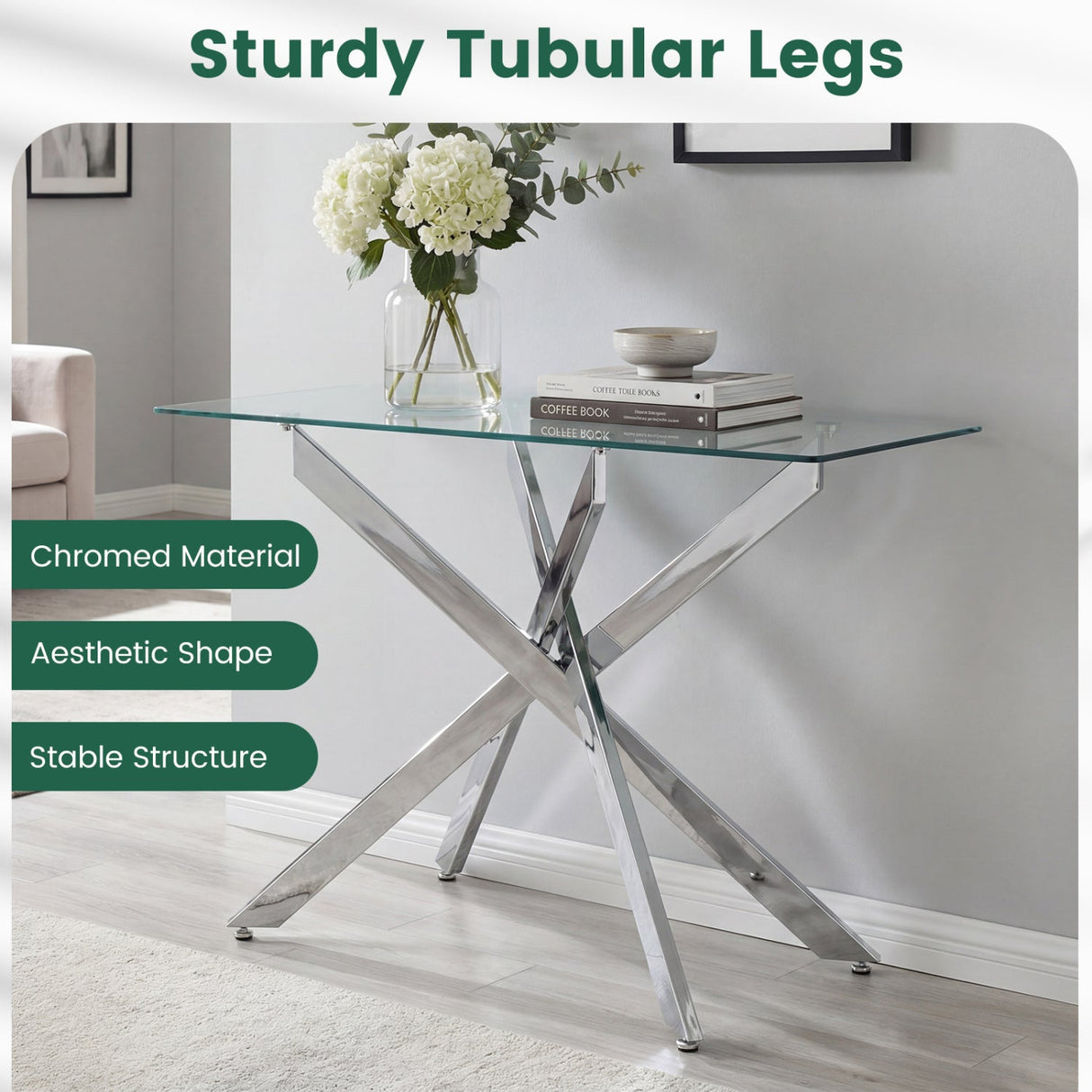 Mesa consola de cristal Mesa de entrada moderna con tapa de cristal templado transparente-Plateado