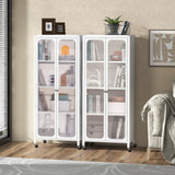 Armario de almacenamiento con puertas de cristal, ruedas y estantes ajustables - Blanco