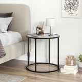 Mesa auxiliar de cristal de 20 pulgadas con estructura metálica y tablero de cristal con efecto mármol - Negro y blanco
