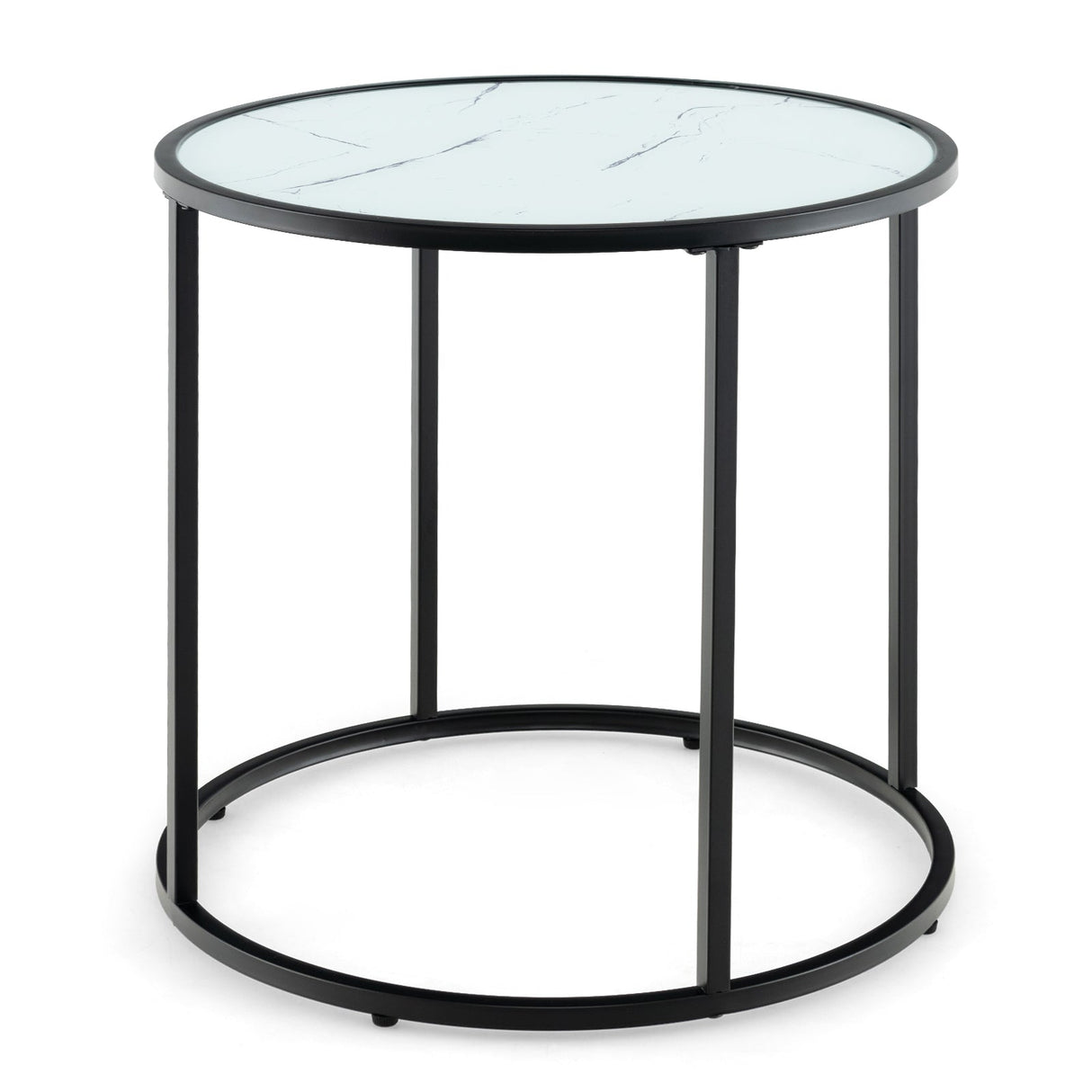 Mesa auxiliar de cristal de 20 pulgadas con estructura metálica y tablero de cristal con efecto mármol - Negro y blanco