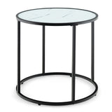 Mesa auxiliar de cristal de 20 pulgadas con estructura metálica y tablero de cristal con efecto mármol - Negro y blanco
