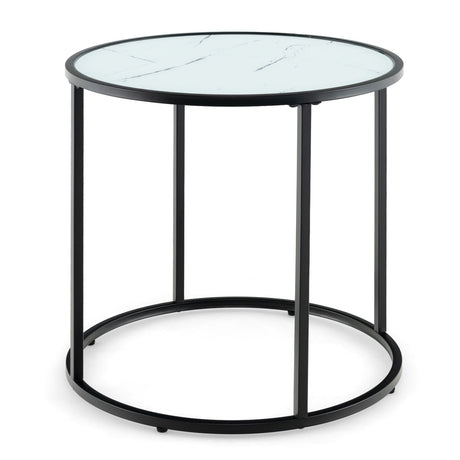 Mesa auxiliar de cristal de 20 pulgadas con estructura metálica y tablero de cristal con efecto mármol - Negro y blanco