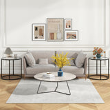 Mesa auxiliar de cristal de 20 pulgadas con estructura metálica y tablero de cristal con efecto mármol - Negro y blanco