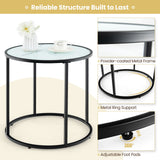 Mesa auxiliar de cristal de 20 pulgadas con estructura metálica y tablero de cristal con efecto mármol - Negro y blanco