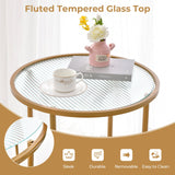 2-Tier Glass End Table Set of 2 with Faux Marble Storage Shelf-White