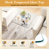 Mesa auxiliar de cristal, mesa auxiliar cuadrada con tapa de cristal templado y base de metal en X - Plateado