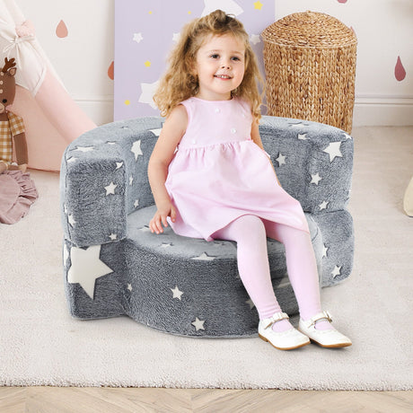 Sofá convertible 2 en 1 que brilla en la oscuridad para niños con funda lavable extraíble - Gris