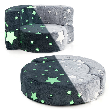 Sofá convertible 2 en 1 que brilla en la oscuridad para niños con funda lavable extraíble - Gris