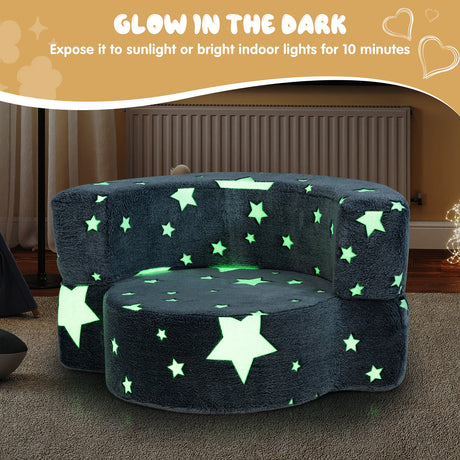 Sofá convertible 2 en 1 que brilla en la oscuridad para niños con funda lavable extraíble - Gris
