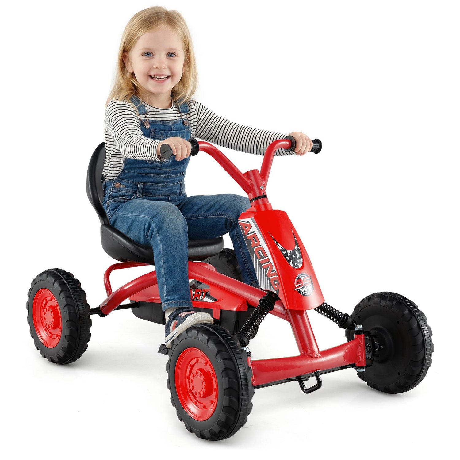 Go Kart para niños de 4 ruedas con manillar de dirección y asiento ajustable