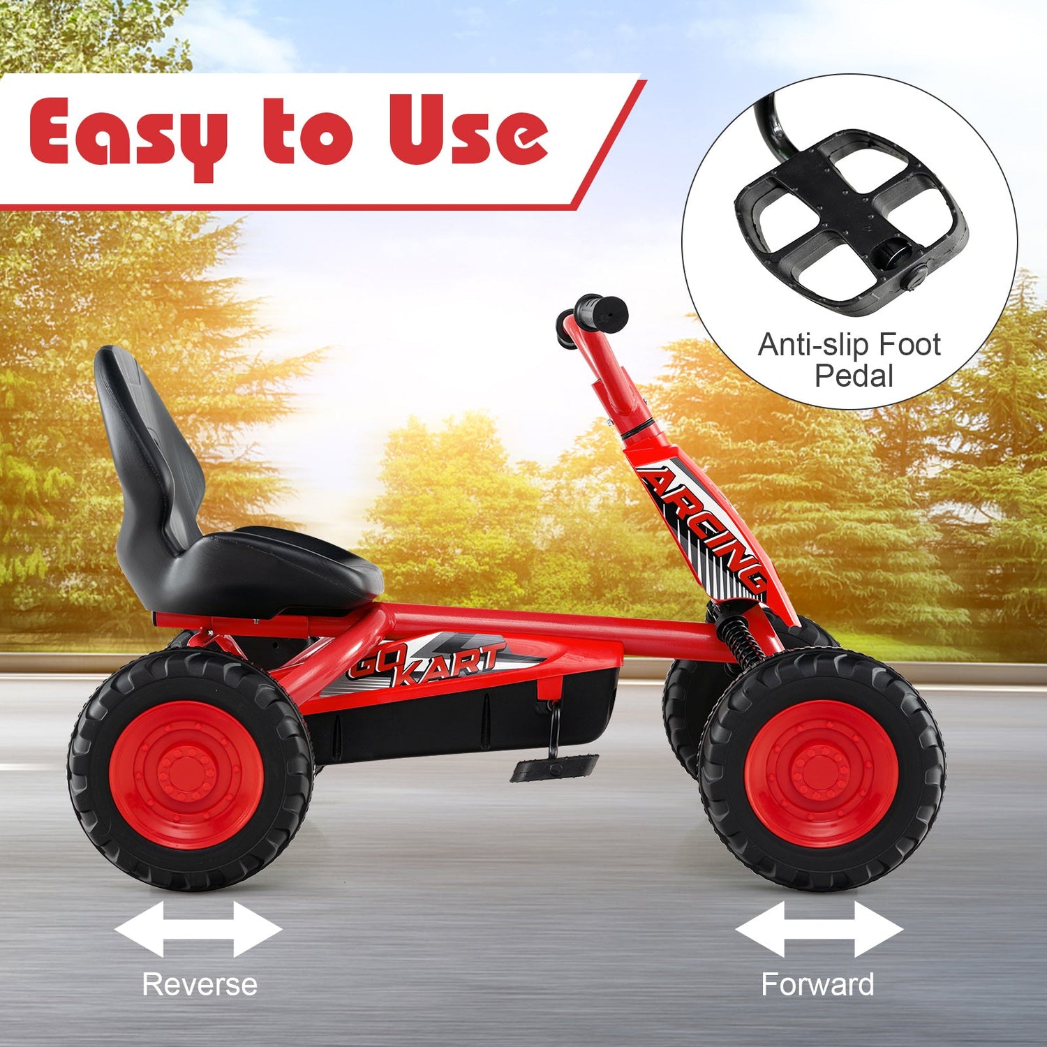 Go Kart para niños de 4 ruedas con manillar de dirección y asiento ajustable