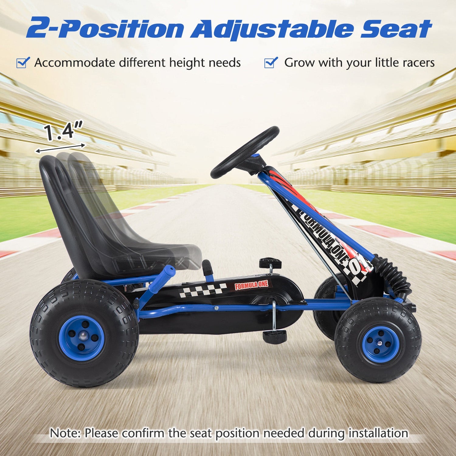 Go Kart para niños con pedales de 4 ruedas, asiento ajustable y ruedas para todo terreno