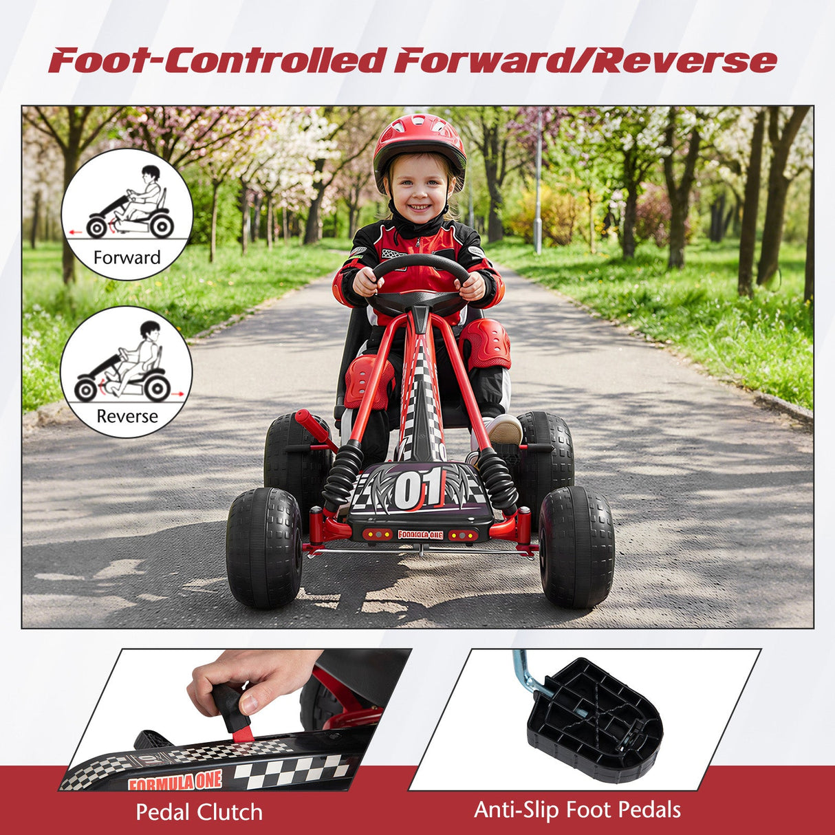 Go Kart para niños con pedales de 4 ruedas, asiento ajustable y ruedas para todo terreno