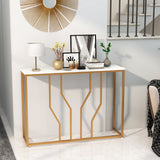 Mesa de entrada moderna blanca de 44 pulgadas con tablero de imitación de mármol - Blanca