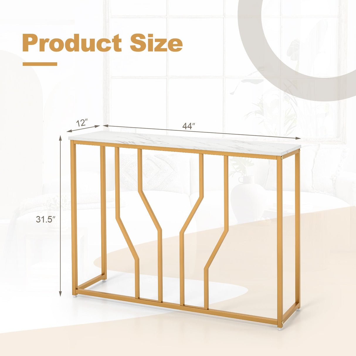 Mesa de entrada moderna blanca de 44 pulgadas con tablero de imitación de mármol - Blanca