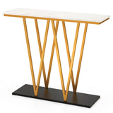 Mesa de Entrada Dorada de 40 Pulgadas, Consola Moderna con Tablero de Mármol Sintético y Estructura Metálica - Blanca