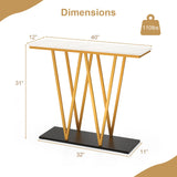 Mesa de Entrada Dorada de 40 Pulgadas, Consola Moderna con Tablero de Mármol Sintético y Estructura Metálica - Blanca