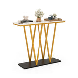 Mesa de Entrada Dorada de 40 Pulgadas, Consola Moderna con Tablero de Mármol Sintético y Estructura Metálica - Blanca