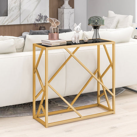 Mesa de entrada de 31.5 pulgadas con estructura de metal resistente dorada y almohadillas para los pies - Negro