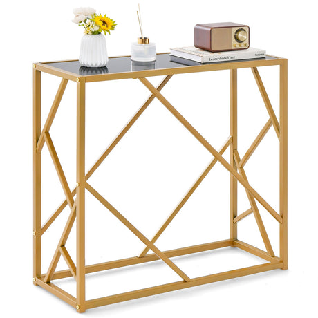 Mesa de entrada de 31.5 pulgadas con estructura de metal resistente dorada y almohadillas para los pies - Negro