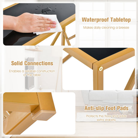 Mesa de entrada de 31.5 pulgadas con estructura de metal resistente dorada y almohadillas para los pies - Negro