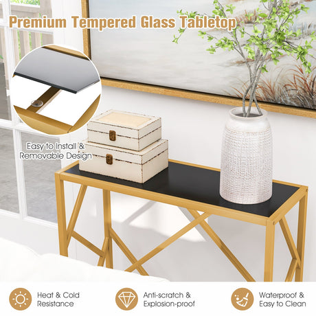 Mesa de entrada de 31.5 pulgadas con estructura de metal resistente dorada y almohadillas para los pies - Negro
