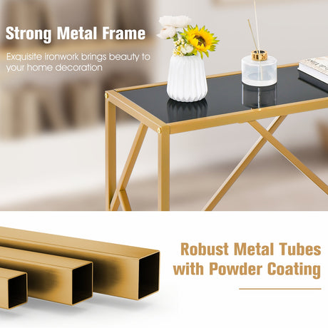 Mesa de entrada de 31.5 pulgadas con estructura de metal resistente dorada y almohadillas para los pies - Negro