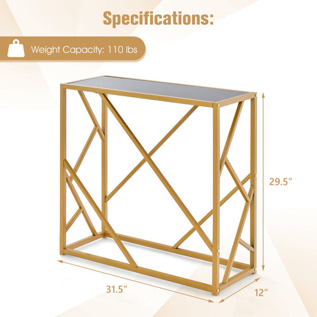 Mesa de entrada de 31.5 pulgadas con estructura de metal resistente dorada y almohadillas para los pies - Negro