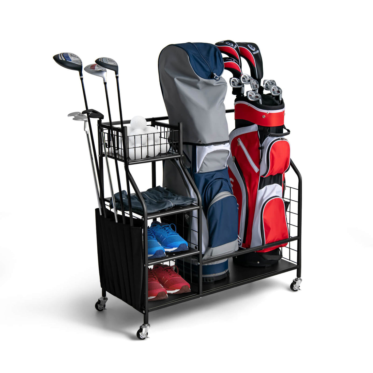 Organizador doble de bolsas de golf con ruedas universales bloqueables