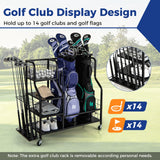 Golf Bag Organizer for 2 Golf Bags with Golf Clubs Rack and Lockable Wheels-Black