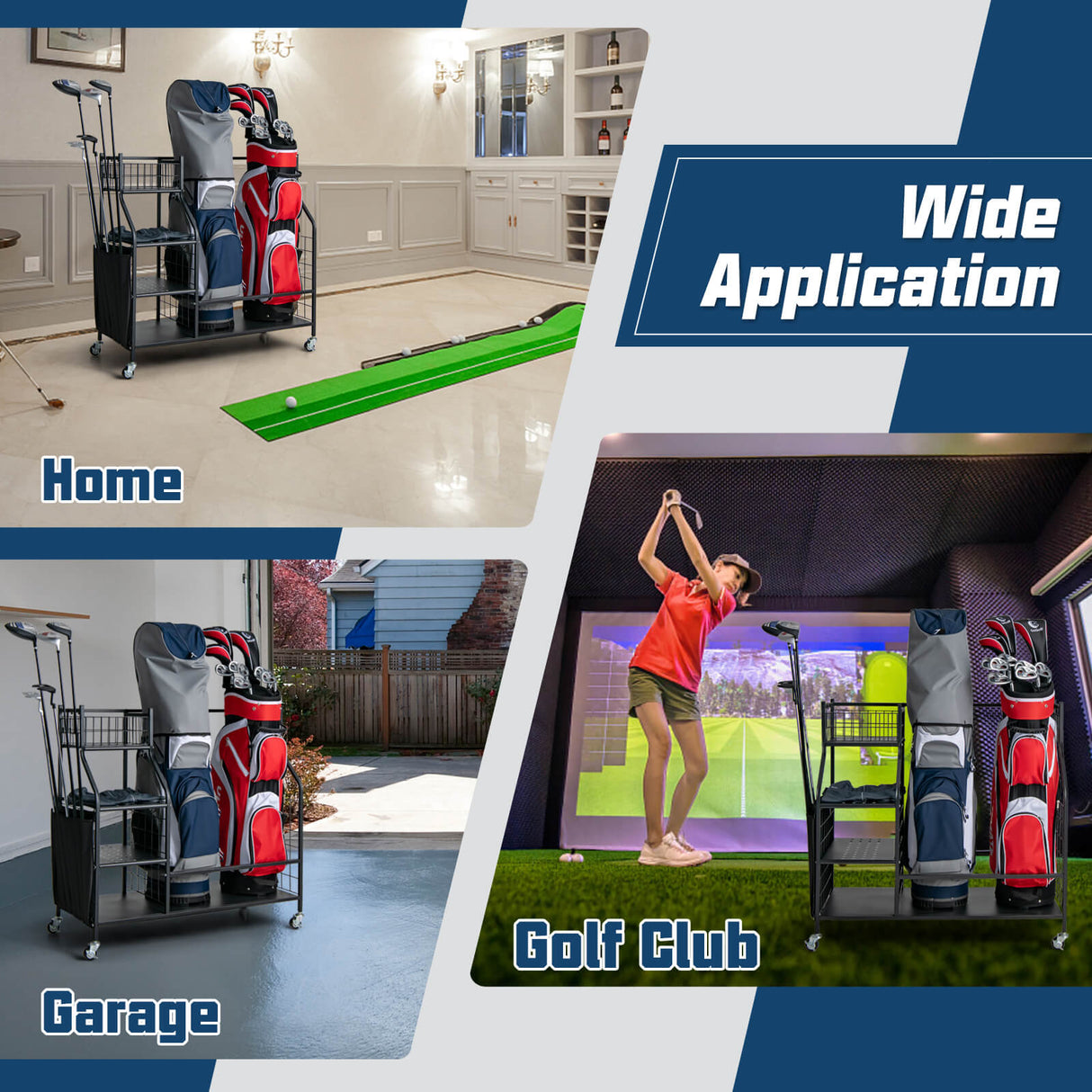 Organizador doble de bolsas de golf con ruedas universales bloqueables