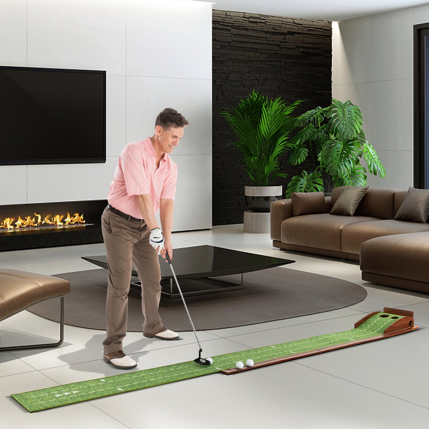 Ayuda de entrenamiento de práctica de putting de golf con devolución automática de la bola y