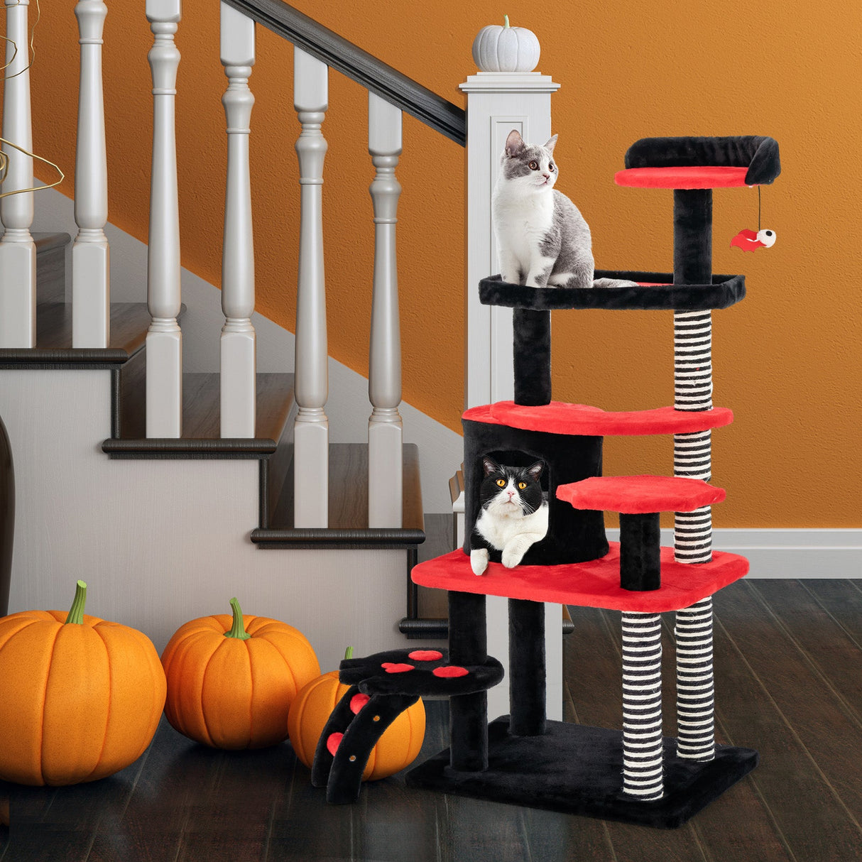 Árbol para gatos gótico con cama, condominio y rascador de sisal - Negro y rojo