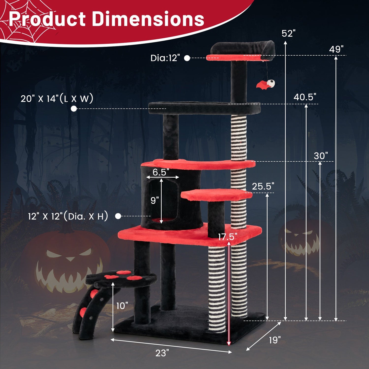 Árbol para gatos gótico con cama, condominio y rascador de sisal - Negro y rojo