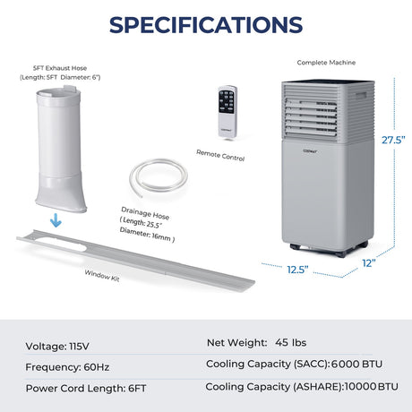Enfriador de aire de 10000 BTU con ventilador y modo deshumidificador